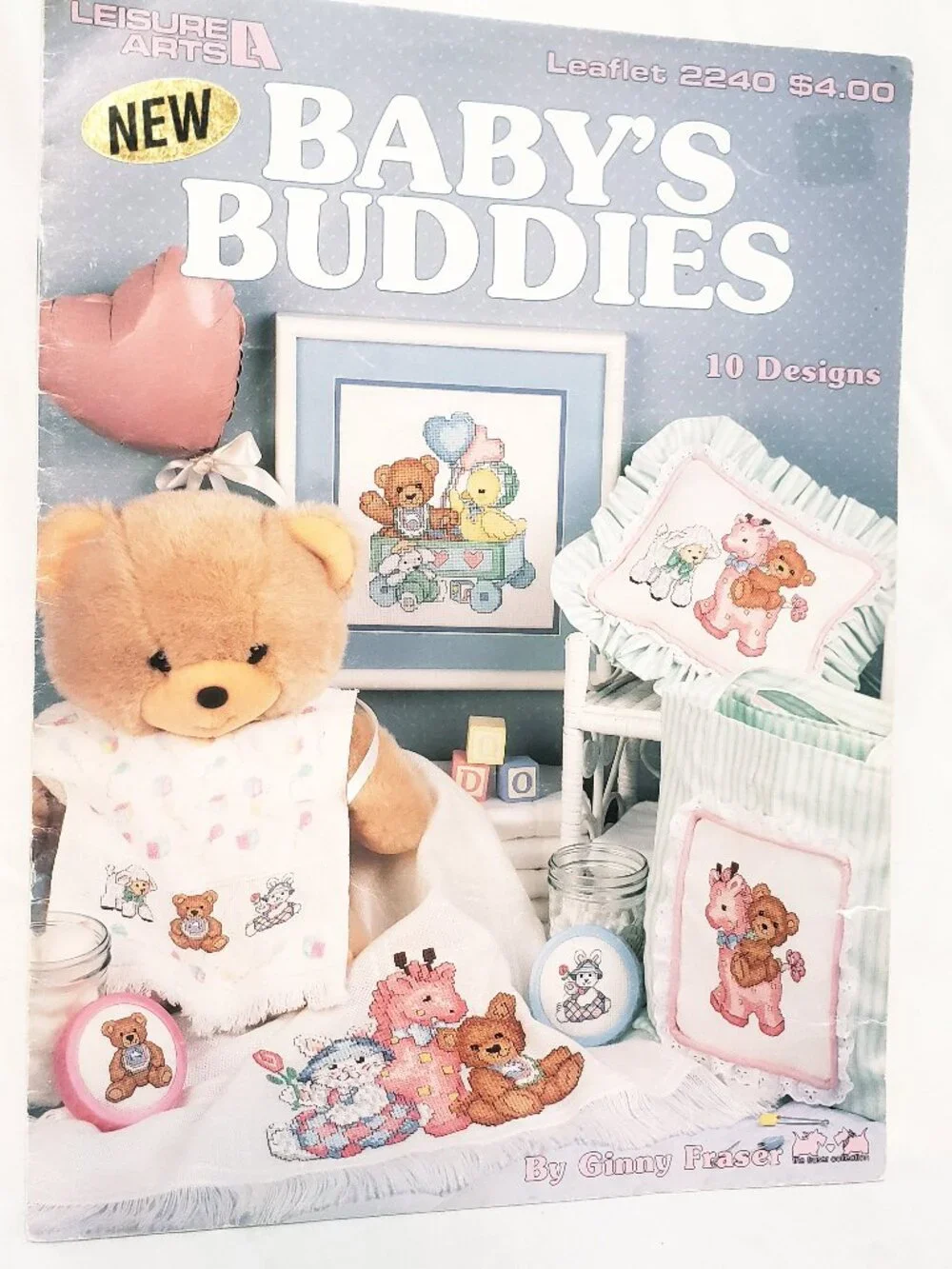 Baby's Buddies Bear Lamb Elephant Cross Stitch Leaflet 2240 Leisure Arts 1992